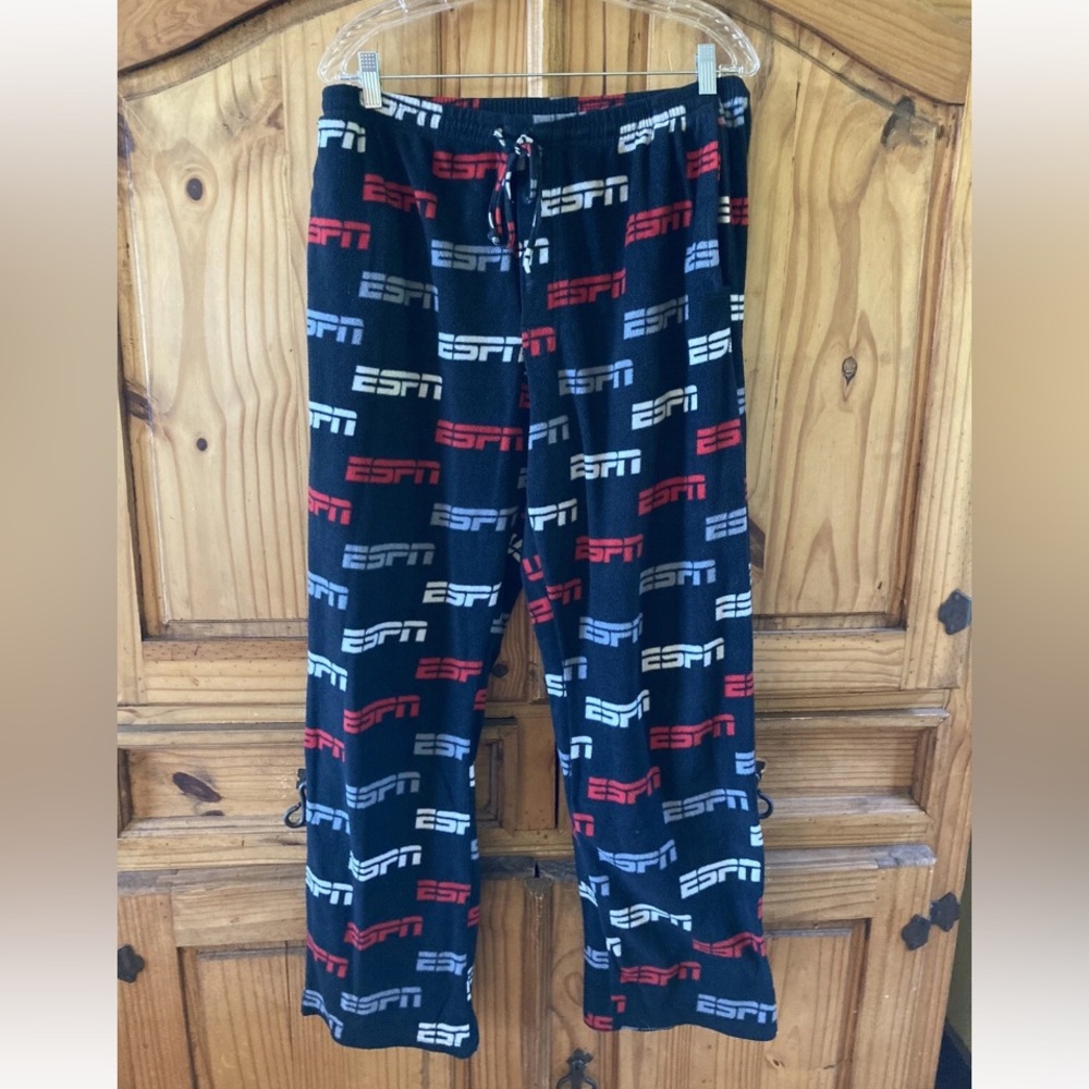 Men’s ESPN black red gray white fleece pajama lounge pants - size XL
